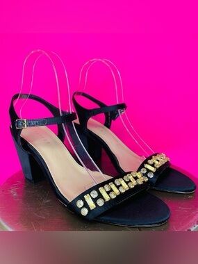 Metaphor Sesha Black Satin Jewel Open Toe Heeled Dress Sandals US 9.5